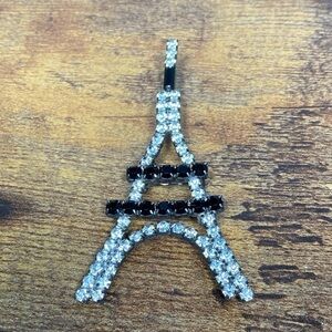 Brooch Eiffel Tower France Black Clear Rhinestones Pin Large Vintage